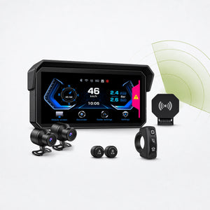 Auto CarPlay-schermset met dubbele dashcams, TPMS-sensoren en bedieningsknoppen