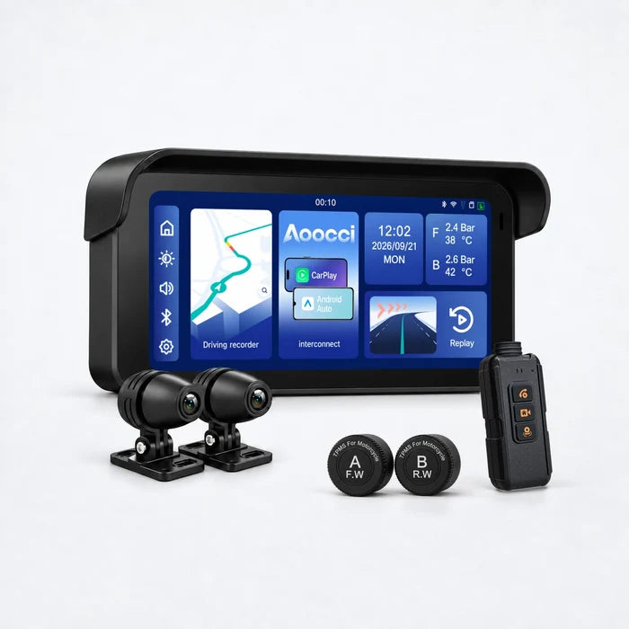 Auto-multimedia scherm met dual dashcam en TPMS-sensoren, zwart