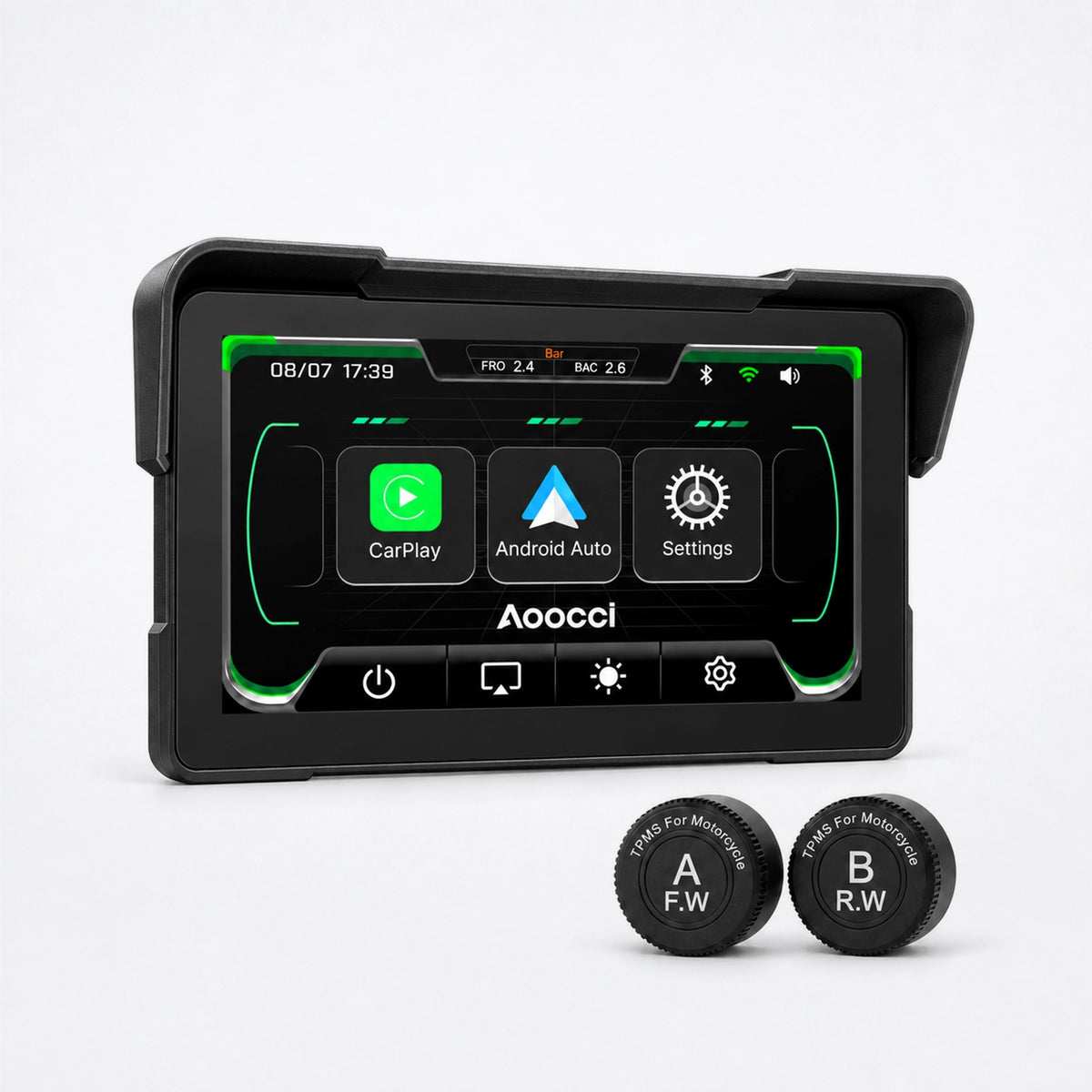 Motor navigatiescherm met CarPlay, Android Auto en bedieningsknoppen A en B