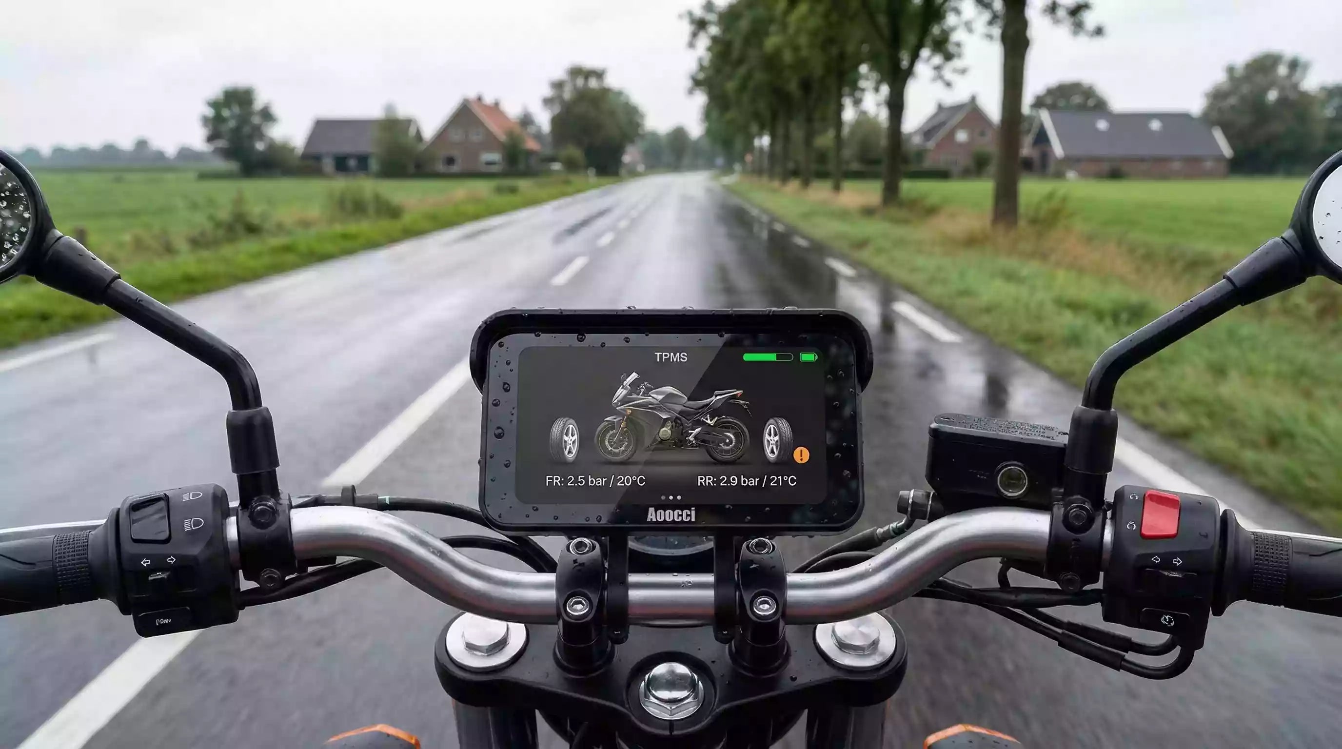 TPMS op de motor: realtime bandenspanning en temperatuur op een motor display (AOOCCI C6 Pro)