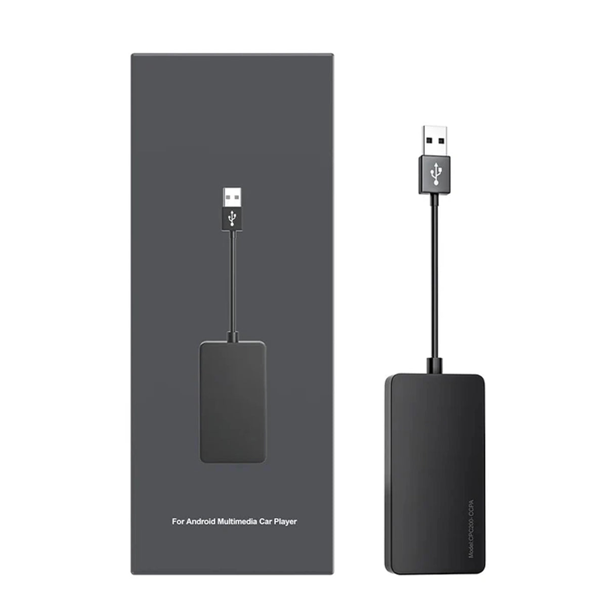 Zwarte AutoKit-box adapter met USB-kabel en compacte behuizing