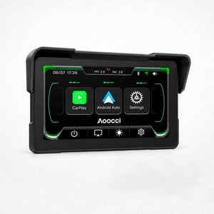 Zwart 7-inch motor navigatiescherm met CarPlay en Android Auto startscherm