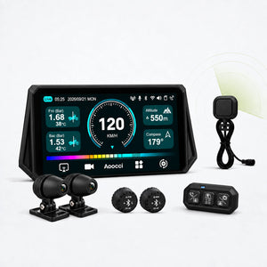 Complete set met motorfietsdisplay, twee camera’s, TPMS- en radarsensoren met kabels