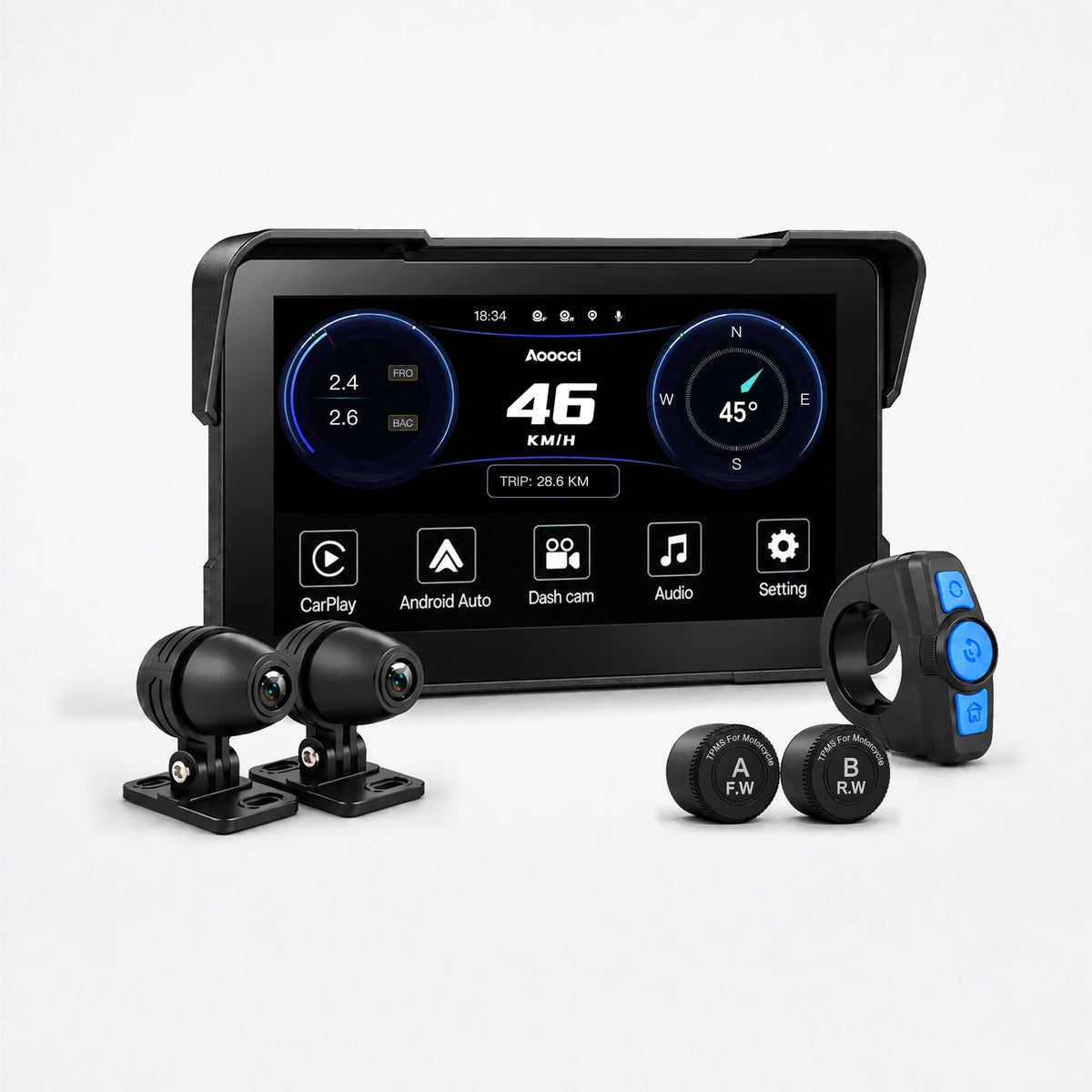 Dashcam met 7-inch scherm, dubbele camera's en stuurafstandsbediening, zwart