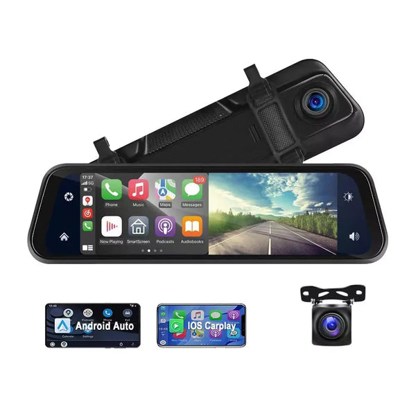 P501 10" Split-Screen 2K 2-kanaals Dash Cam FM Draadloze CarPlay