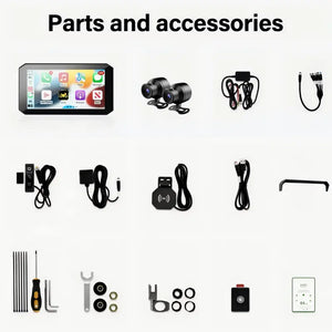 Accessoireset voor auto-dashboard: scherm, dubbele camera’s, kabels en TPMS-sensoren