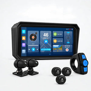Motor-navigatie met dual dashcams en vier TPMS-sensoren, met bedieningsring