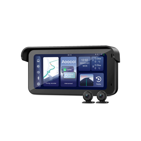 C6 Pro – Motor CarPlay & Android Auto Scherm met Dual Dashcam (Voor & Achter) + TPMS