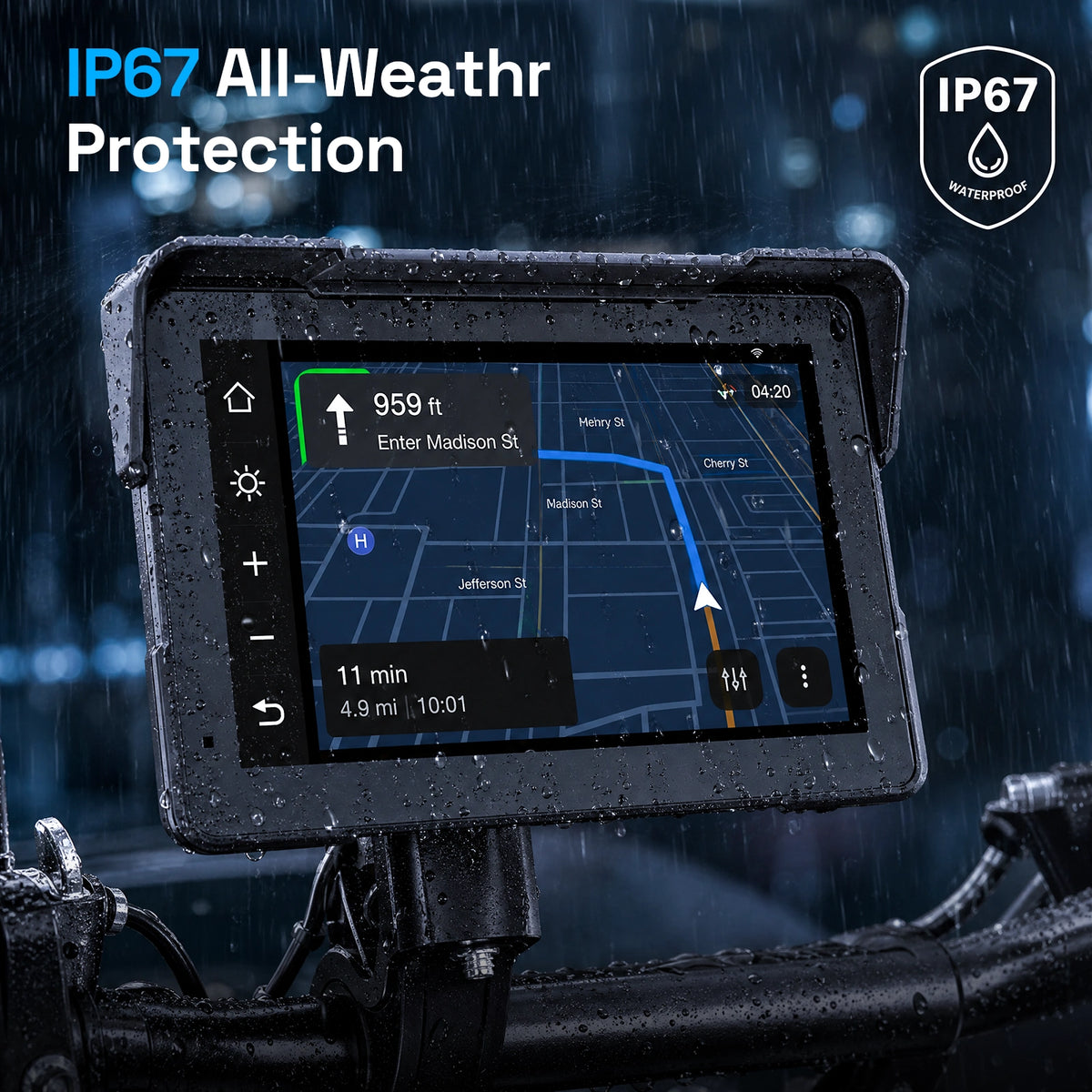 Waterdicht IP67 7-inch motor navigatiescherm in spatwaterbestendige behuizing